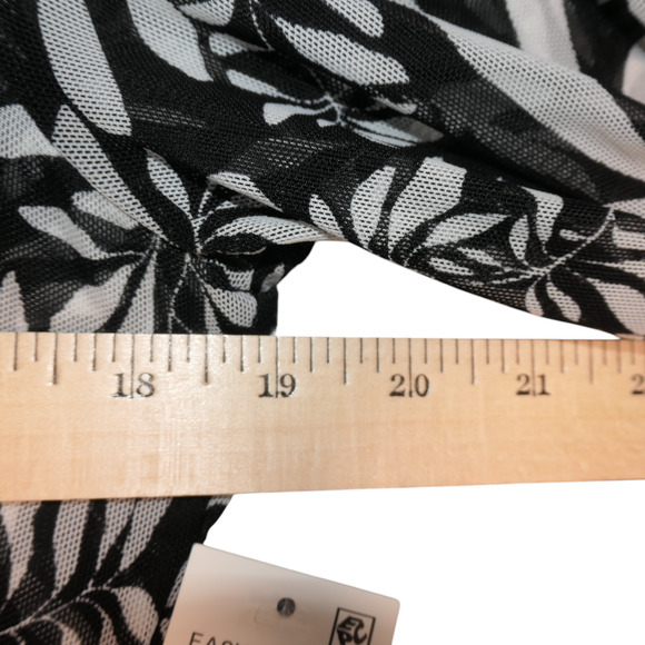 NEW INC Turtleneck Sweater Womens XL Black White Floral Sheer Mesh Stretch Boho - Picture 8 of 12